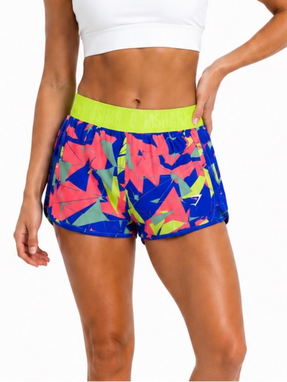 Gymshark vibrant athletic shorts neon yellow logo waist Size Medium
